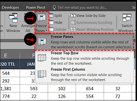 excel for mac freeze top two rows