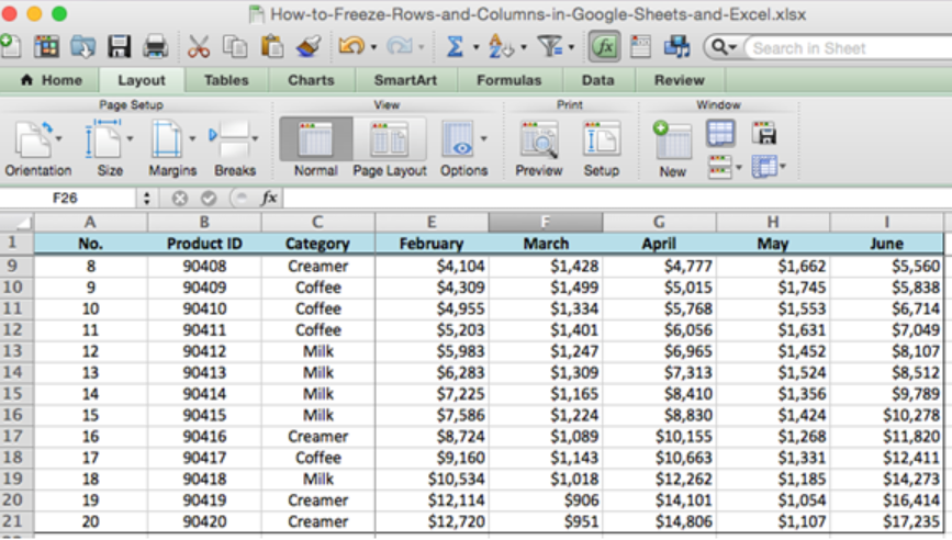excel for mac freeze top two rows